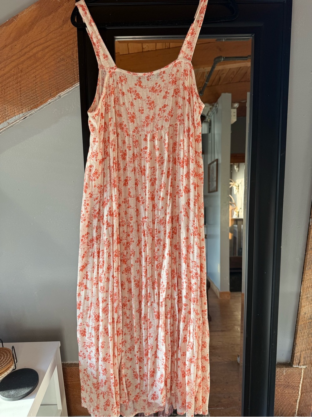 Papillon Blanc Cream Maxi Dress with Coral Floral Motif